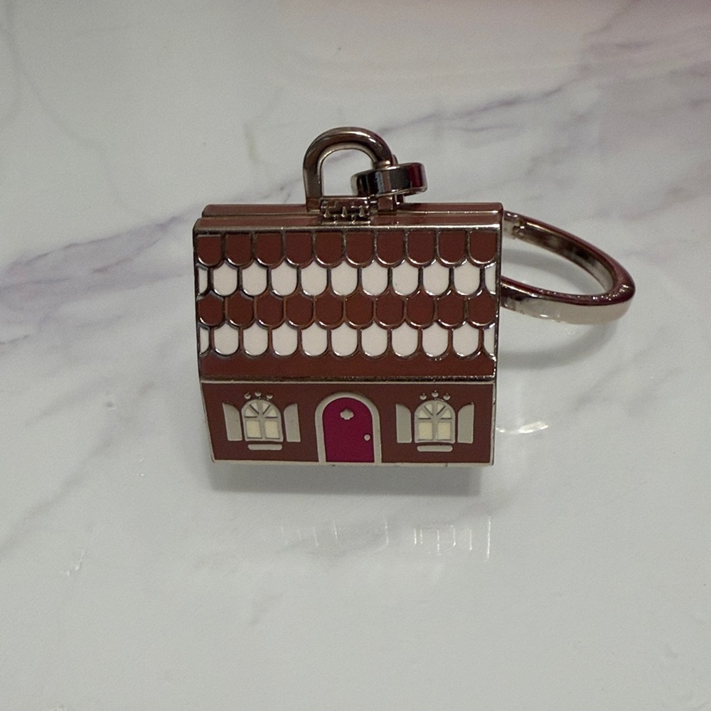 Kate Spade Brown and White Gingerbread House Keychain